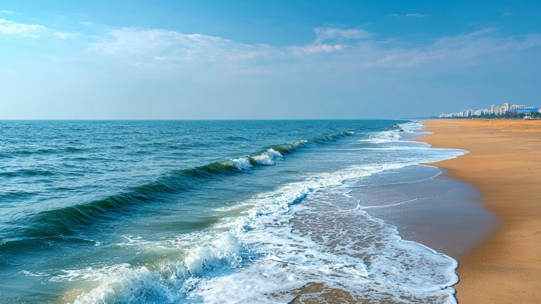 Waves and shoreline at Marina Beach
